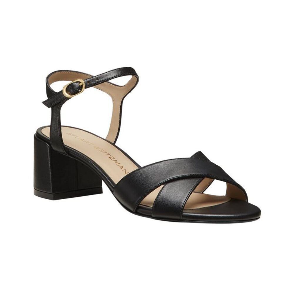 Stuart Weitzman Dayna Block 50 Leather Sandal, Black